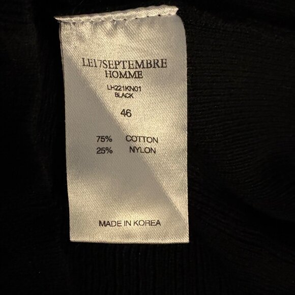 Le17Septembre spread collar button down shirt in black cotton blend rib - Picture 7 of 7